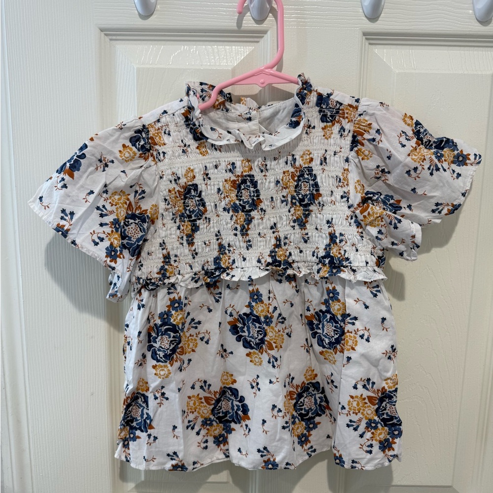 Janie and Jack Floral Blouse - White and Navy